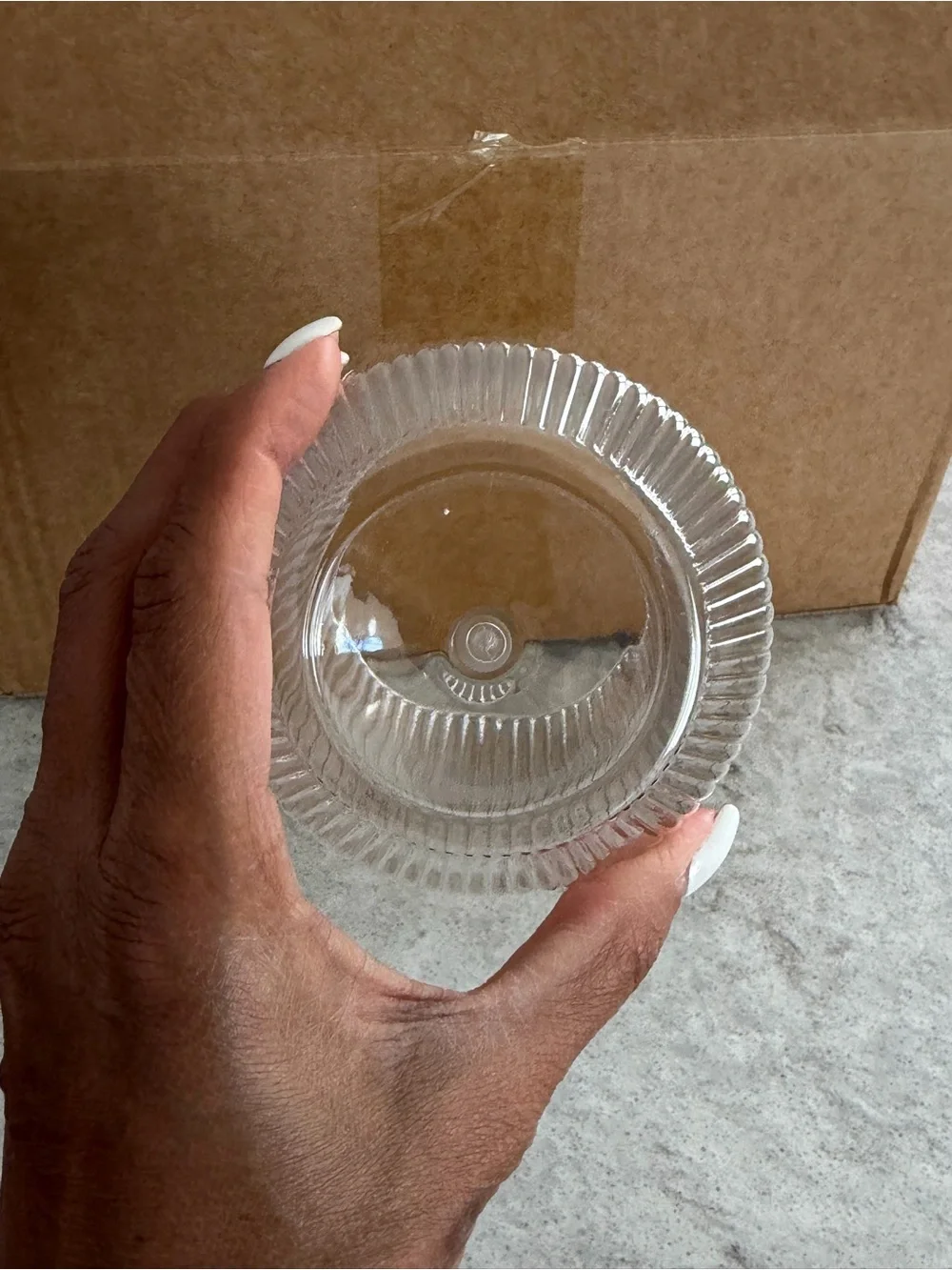 Clear Ribbed Glass Tumbler with Gold Rim
